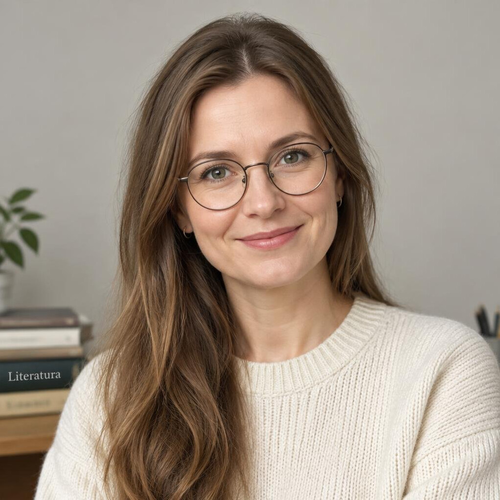 Portrait of a Polish woman literary editor with glasses